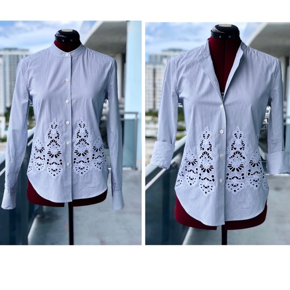 Theory Weylend Grey/White Stripe Shirt / Blouse - Picture 7 of 12